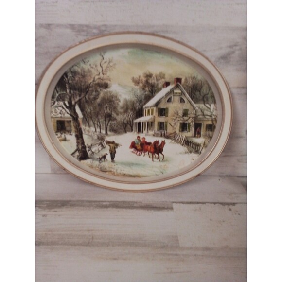 American Homestead Winter 10 Serving Tray By Currier And Ives - Picture 4 of 16